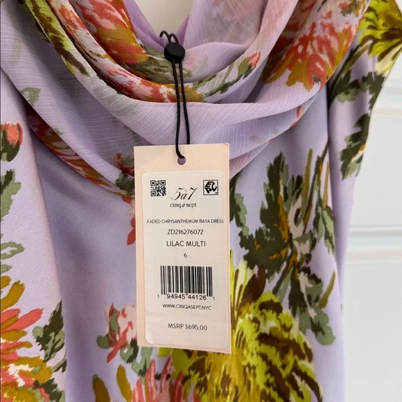 CINQ A SEPT Raya Faded Chrysanthemum Sleeveless Cowl Midi Dress Lilac NWT Size 6 - Picture 5 of 10